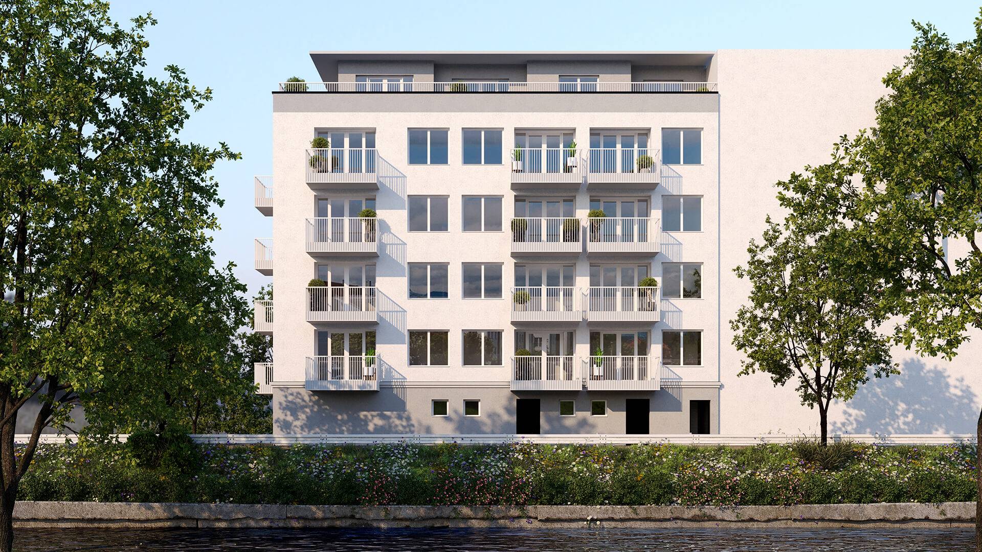 Visualisierung Frontansicht Flussquartier Kolbermoor am Mangfallkanal