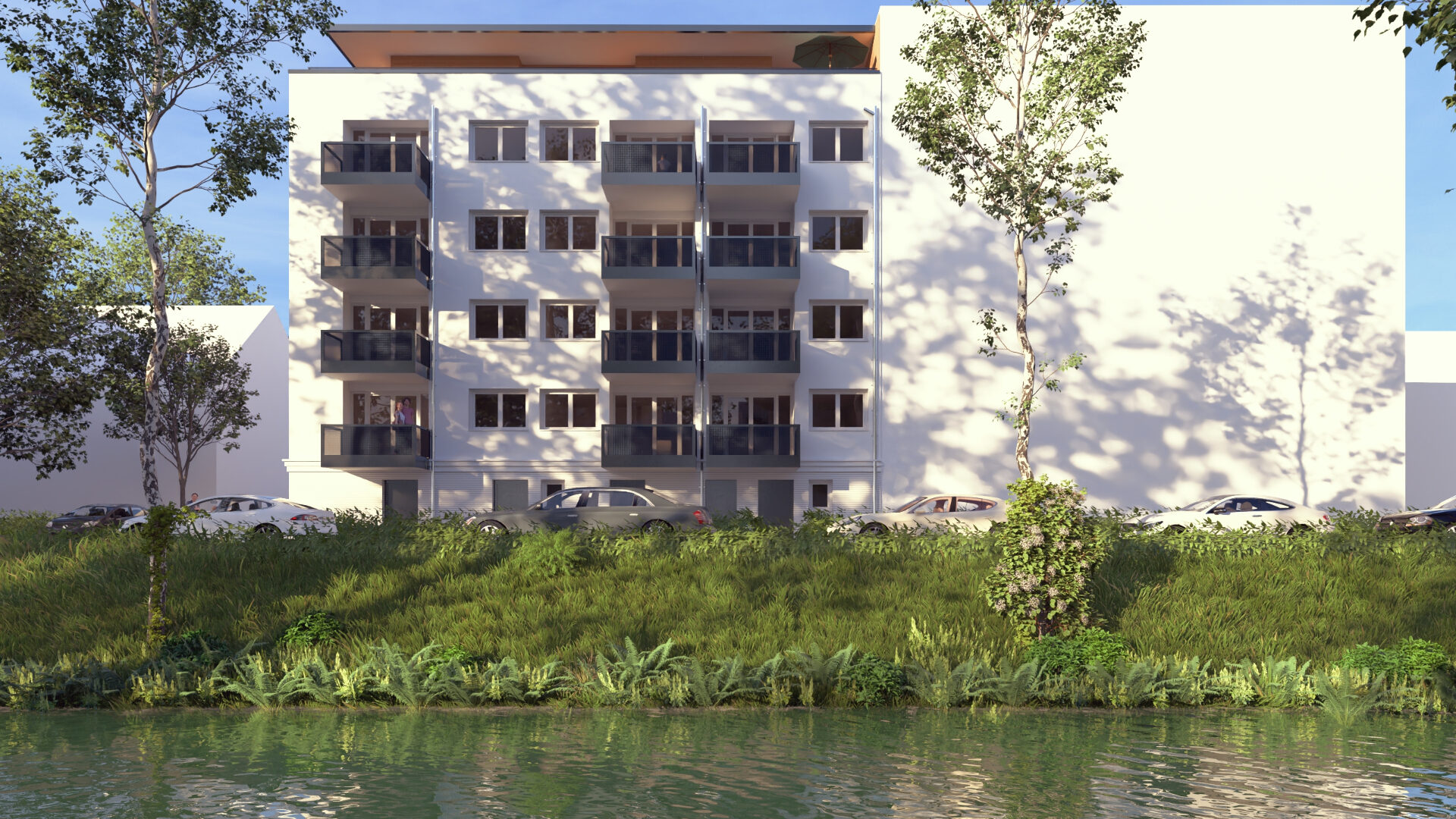 Mangfallkanal in Kolbermoor mit alten Lindenbäumen